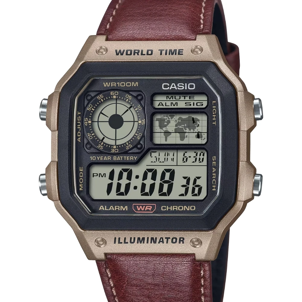 CASIO UNISEX WATCH CASIO AE-1200WHL-5AVDF LEATHER BROWN