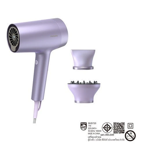 Philips ฟิลิปส์ ไดร์เป่าผม พลังลมเทียบเท่า 2300W ผมนุ่มเงางามด้วย Water&Mineral ไอออนิค x8 รุ่น BHD720/10